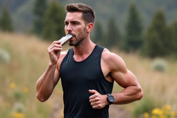 Atleta che mangia una barretta energetica