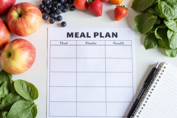 Piani alimentari scritti con verdure e frutta