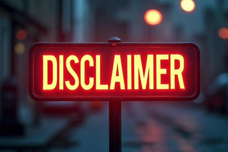 Simbolo di disclaimer con un punto esclamativo e testo legale